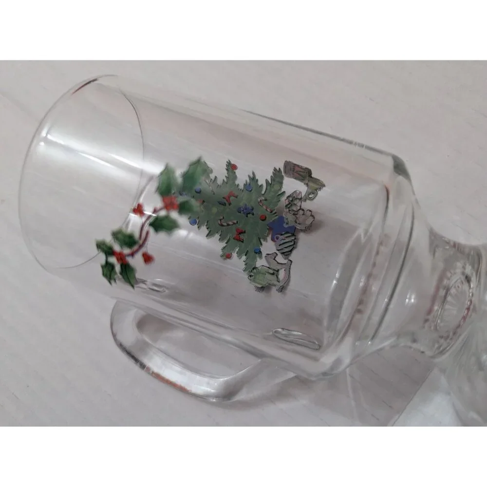 Luminarc Christmas Tree Holly Irish Coffee style footed mugs 6‎ in lot 2